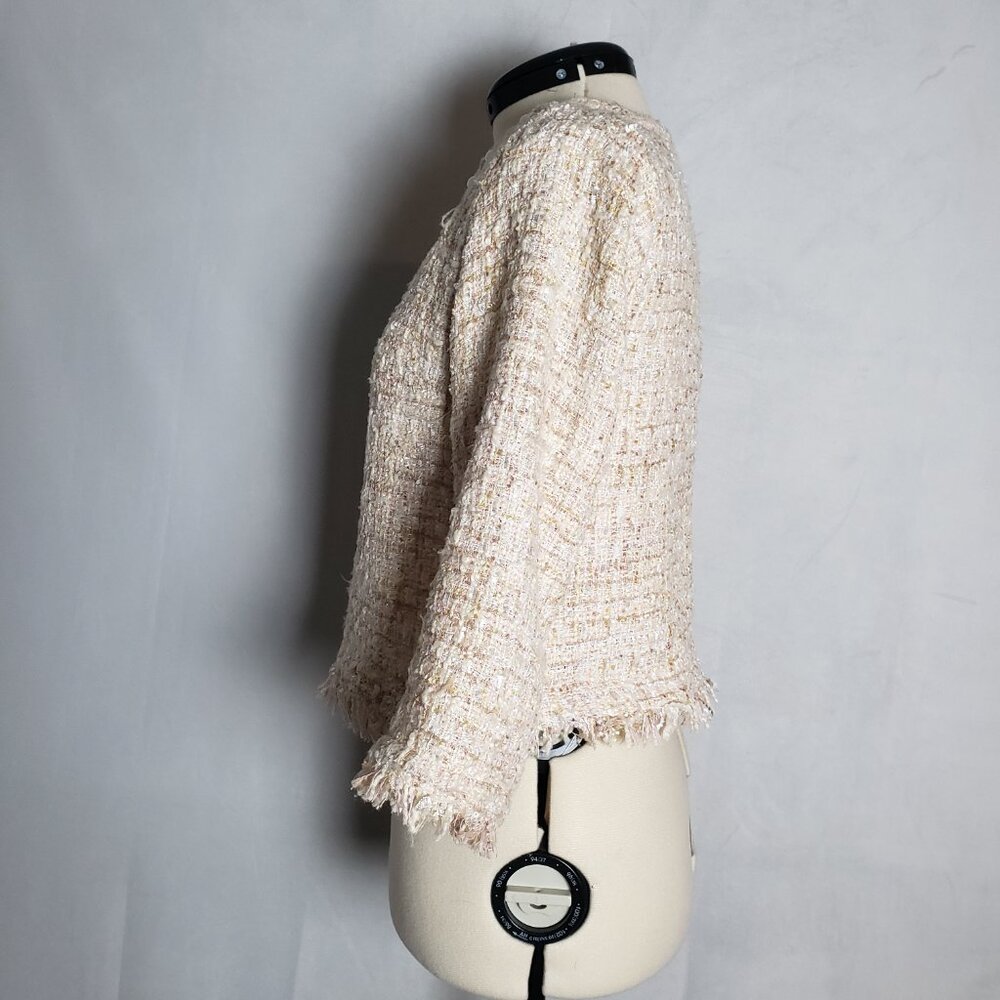 ZARA Basic Cream Tweed Crop Pullover Sweater Embe… - image 2